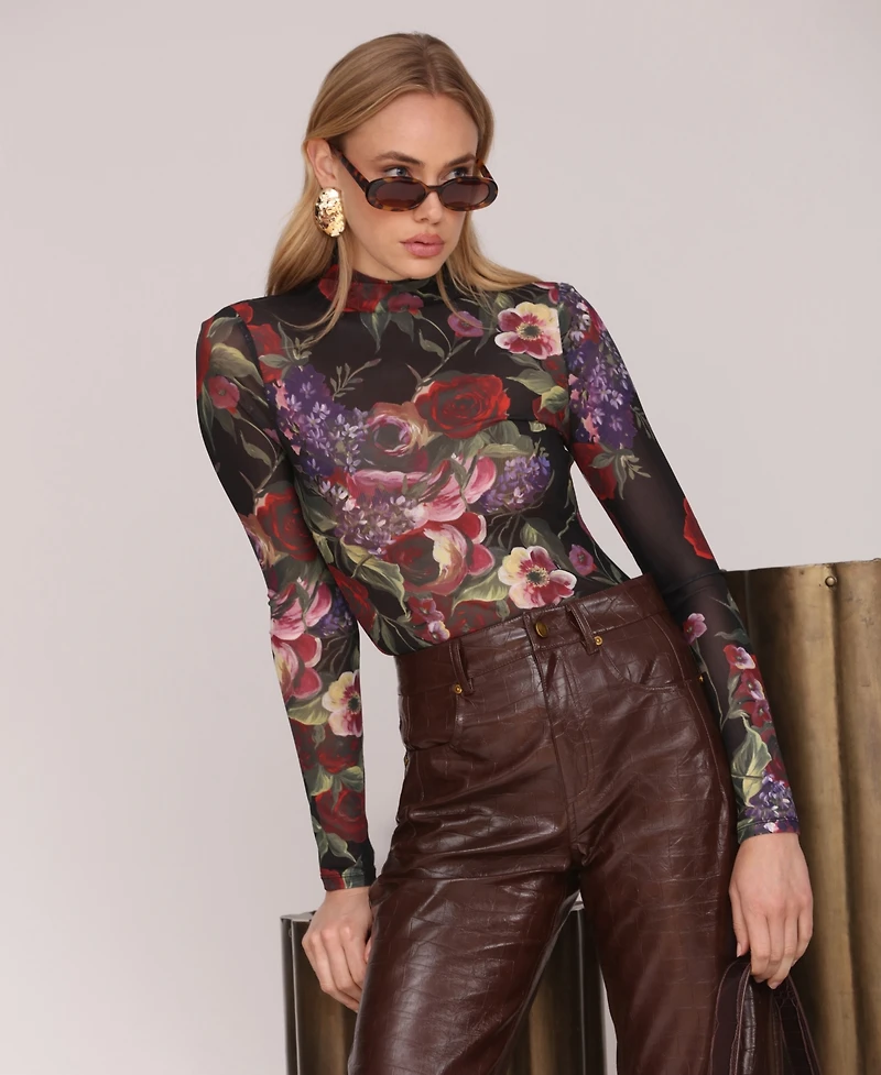 Avec Les Filles Women's Mock Neck Long Sleeve Top