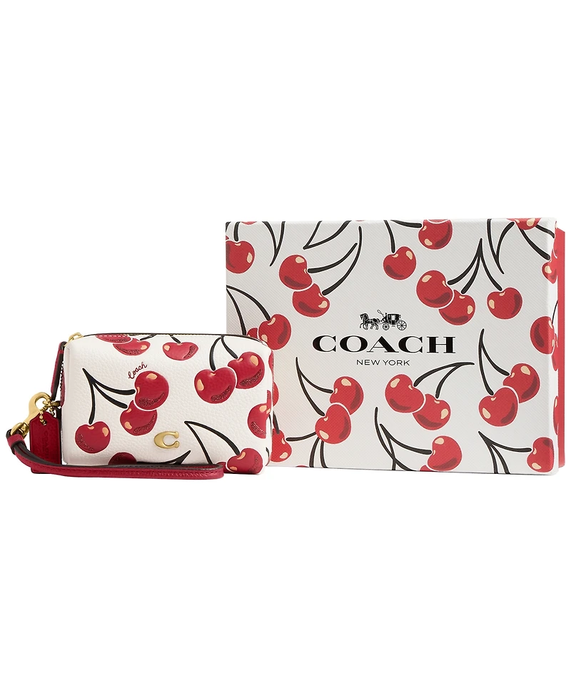 Coach Boxed Mini Cherry Print Leather Essential Cosmetic Pouch