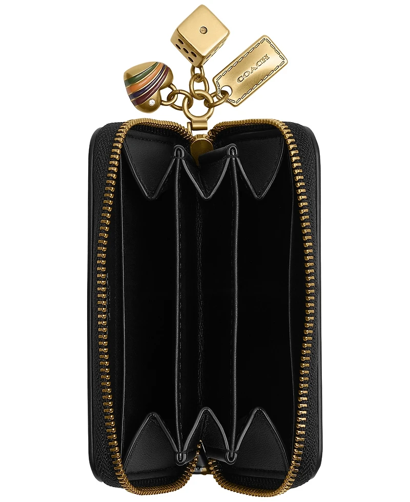 Coach Essential Small Spazzolato Leather Zip Around Card Case with Charm
