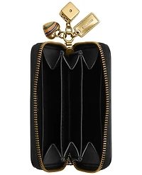 Coach Essential Small Spazzolato Leather Zip Around Card Case with Charm