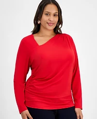 I.n.c. International Concepts Plus Asymmetric-Neck Long-Sleeve Top, Macy's Exclusive