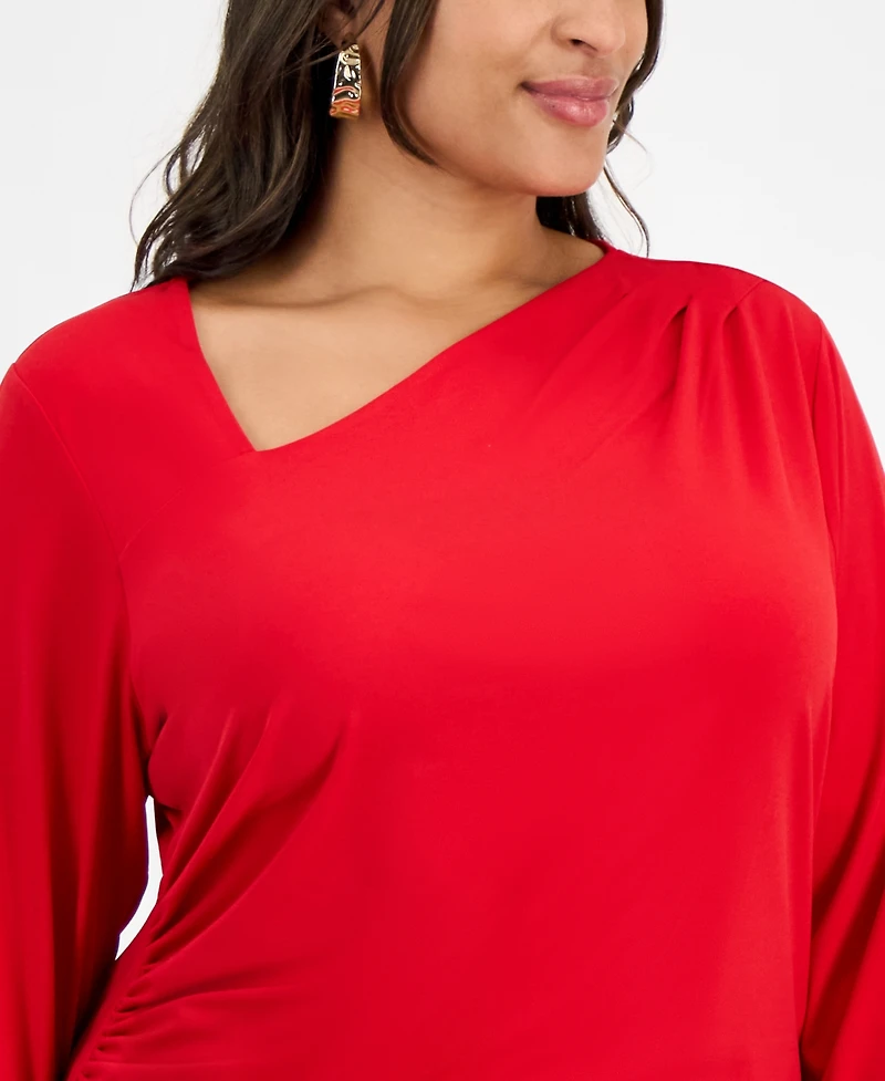 I.n.c. International Concepts Plus Asymmetric-Neck Long-Sleeve Top, Macy's Exclusive