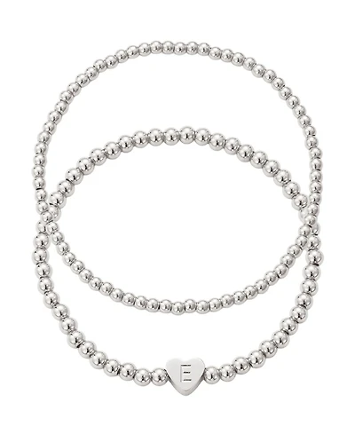 Adornia Silver Ball Bead Initial Bracelet Set