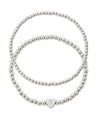 Adornia Silver Ball Bead Initial Bracelet Set