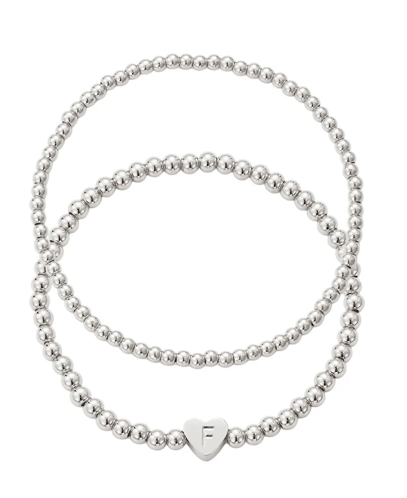 Adornia Silver Ball Bead Initial Bracelet Set