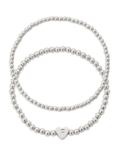 Adornia Silver Ball Bead Initial Bracelet Set