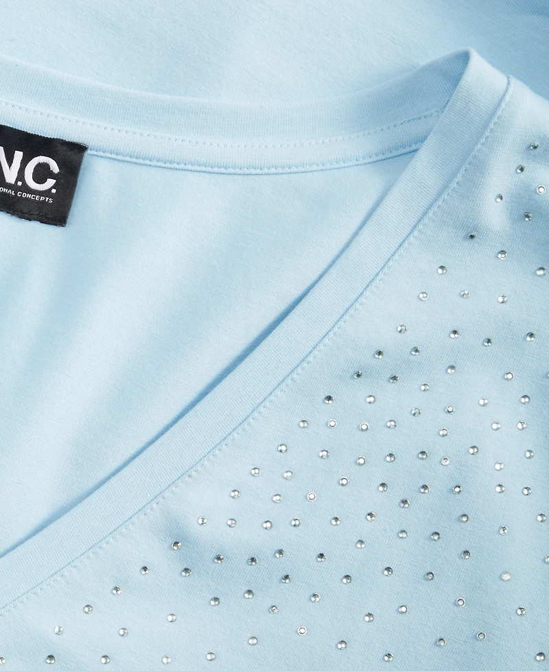 I.n.c. International Concepts Plus V-Neck Rhinestone-Embellished Top, Macy's Exclusive