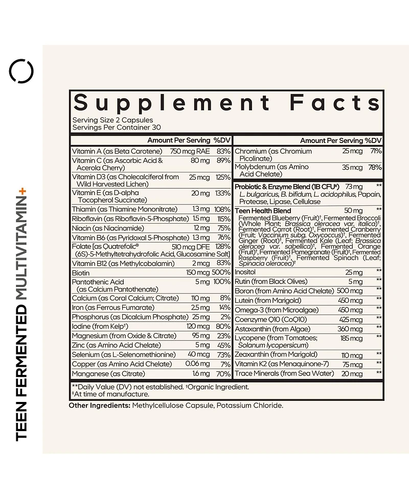 Codeage Teen s Daily Multivitamin Supplement, 25+ Vitamins & Minerals for Teenage Boys & Girls, Organic Whole Foods Vitamins for Teenagers, Vitamin A,