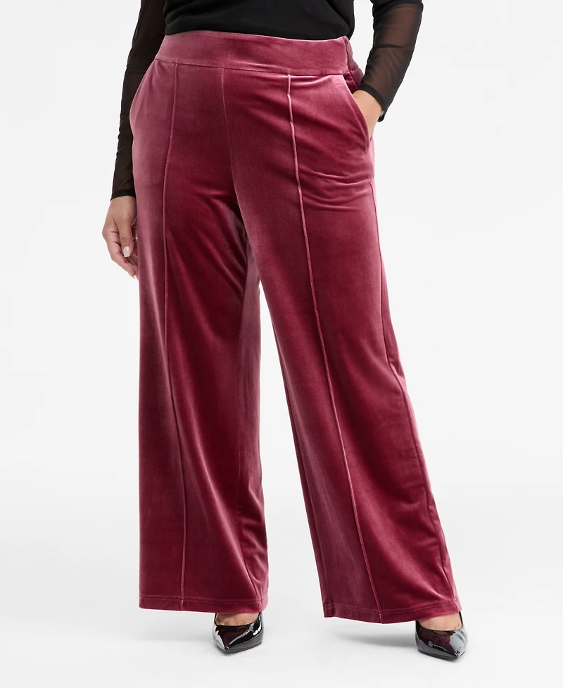 I.n.c. International Concepts Plus High-Rise Wide-Leg Velvet Pants, Created for Macy's