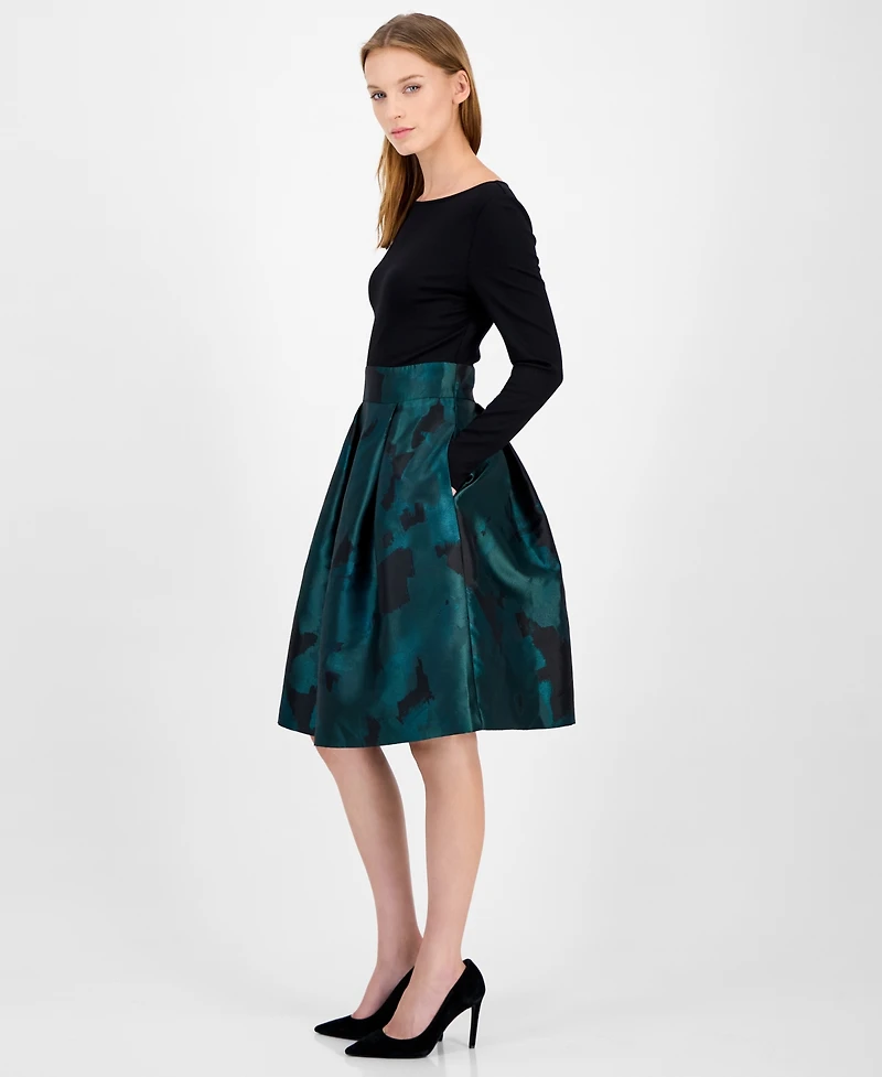 Anne Klein Women's Serenity Jacquard Mixed-Media Boat-Neck Dress