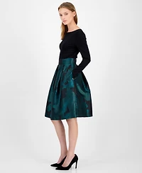 Anne Klein Women's Serenity Jacquard Mixed-Media Boat-Neck Dress