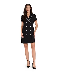 Tahari Asl Women's Imitation Pearl Trim Boucle Coat Dress