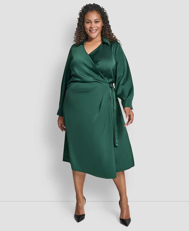 Dkny Plus Long Sleeve Surplice O-Ring Midi Dress