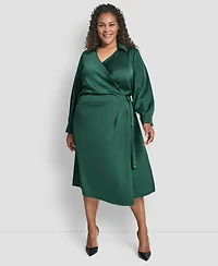 Dkny Plus Long Sleeve Surplice O-Ring Midi Dress