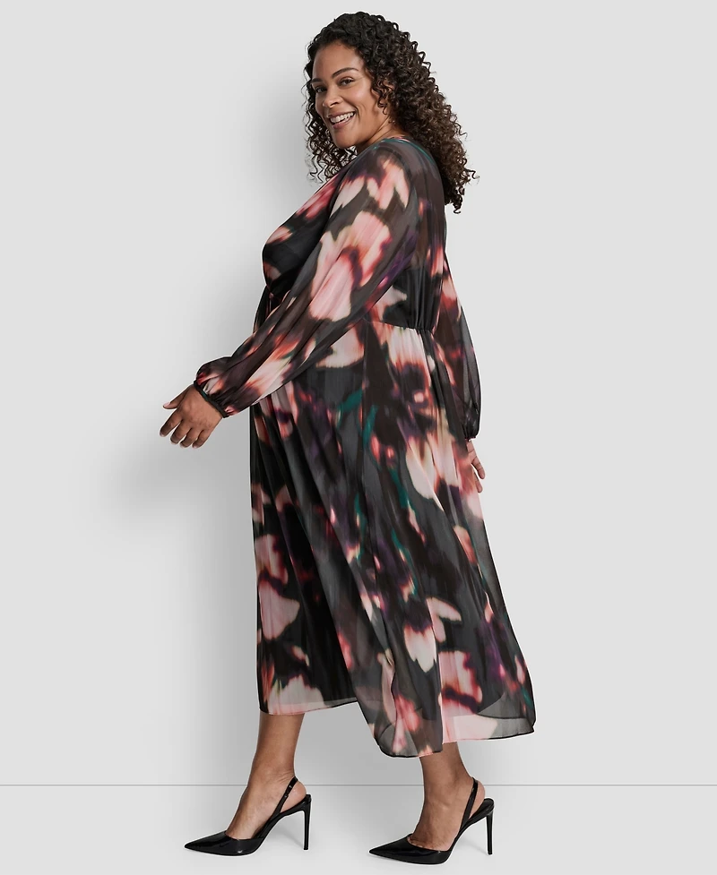 Dkny Plus Long Sleeve Empire Waist Maxi Dress