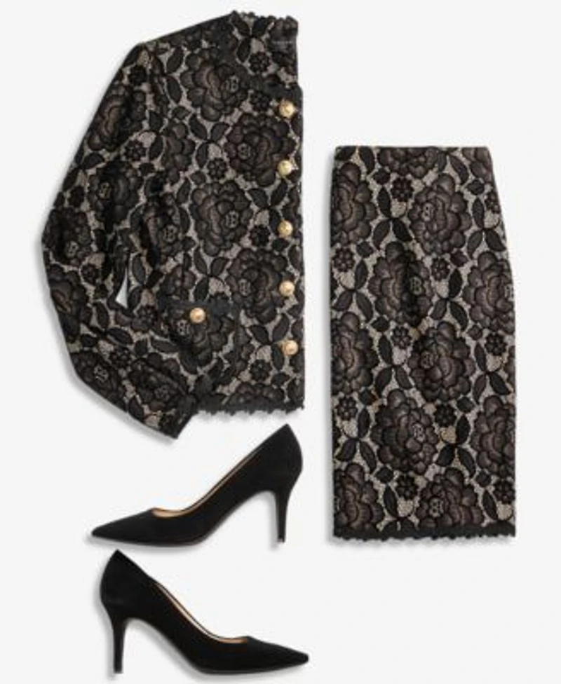 Tahari Asl Womens Bonded Lace Long Sleeve Jacket Bonded Lace Mini Skirt