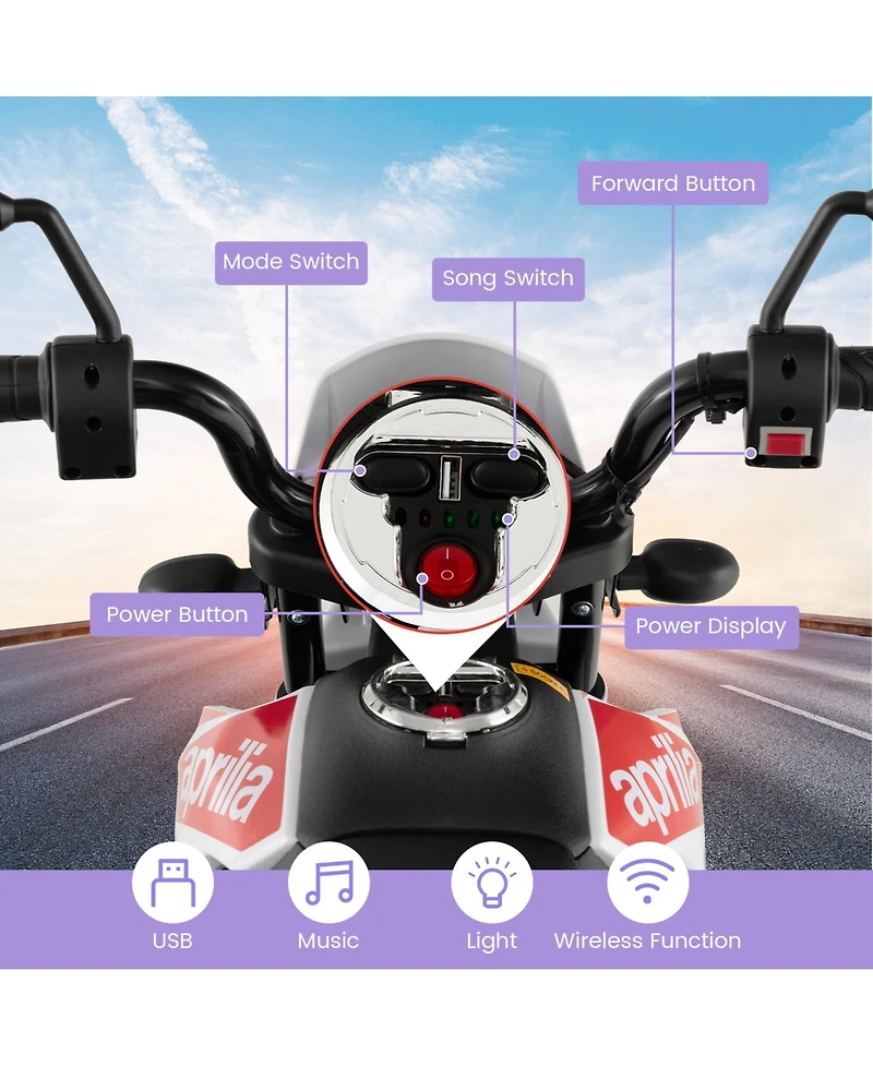12V Licensed Aprilia Kids Ride On Motorcycle Electric Dirt Bike with Light & Music