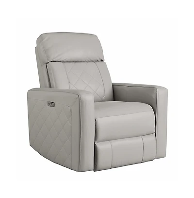 Westwood Design Soho Wood Leather Power-usb Glider Recliner in Cloud Gray