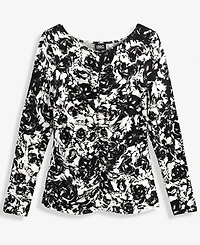 I.n.c. International Concepts Women's Printed Long-Sleeve Shirred-Front Top, Macy's Exclusive