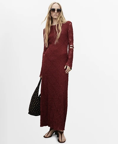 Mango Women's Bell Sleeves Lace Dress