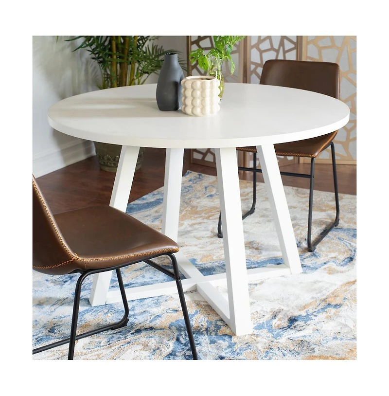Roundhill Furniture Varna 3-Pc Round Dining Set, Trestle Dining Table with 2 Chairs