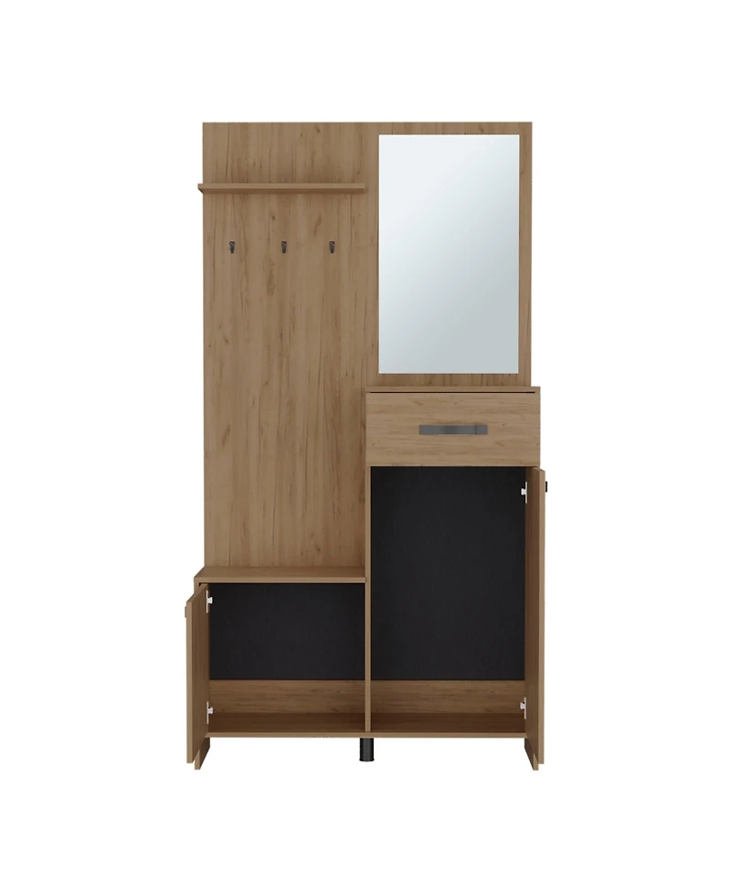 Depot E-Shop Olpe Hall Tree, 2 Doors, 1 Drawer, 1 Shelf, 1 Mirror, Natural Oak