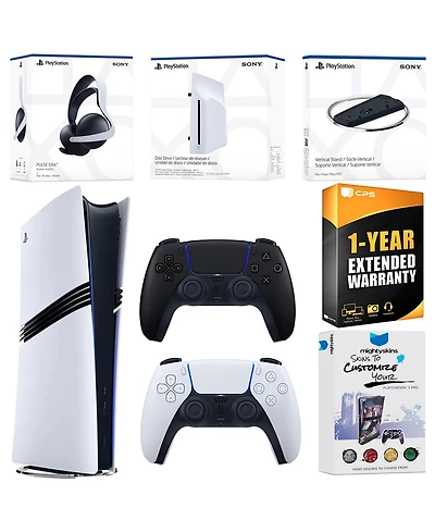 Sony PlayStation 5 Pro Digital Bundle with Disc Drive, Extra Controller, Pulse Elite Wireless Gaming Headset, Vertical Stand, MightySkins Voucher and