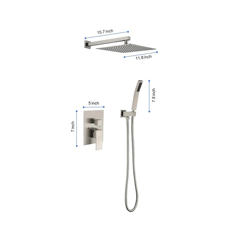 Rainsken 12" Rain Shower Head Systems Wall Mounted Shower