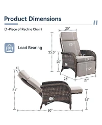 Gymojoy SleekArm Wicker 1-Piece Outdoor Chaise Lounge Chair, Patio Adjuestment Recliner with Olefin Cushion