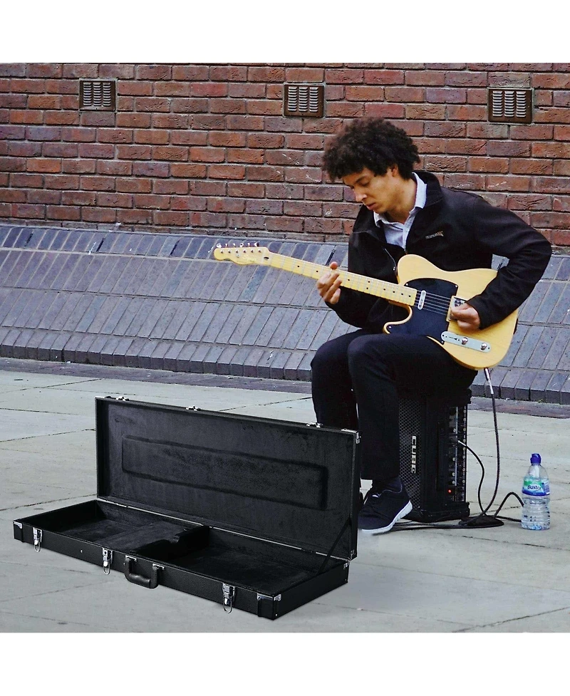 Yescom Universal Rectangular Electric Guitar Hard Case w/ Folding Guitar Floor Stand
