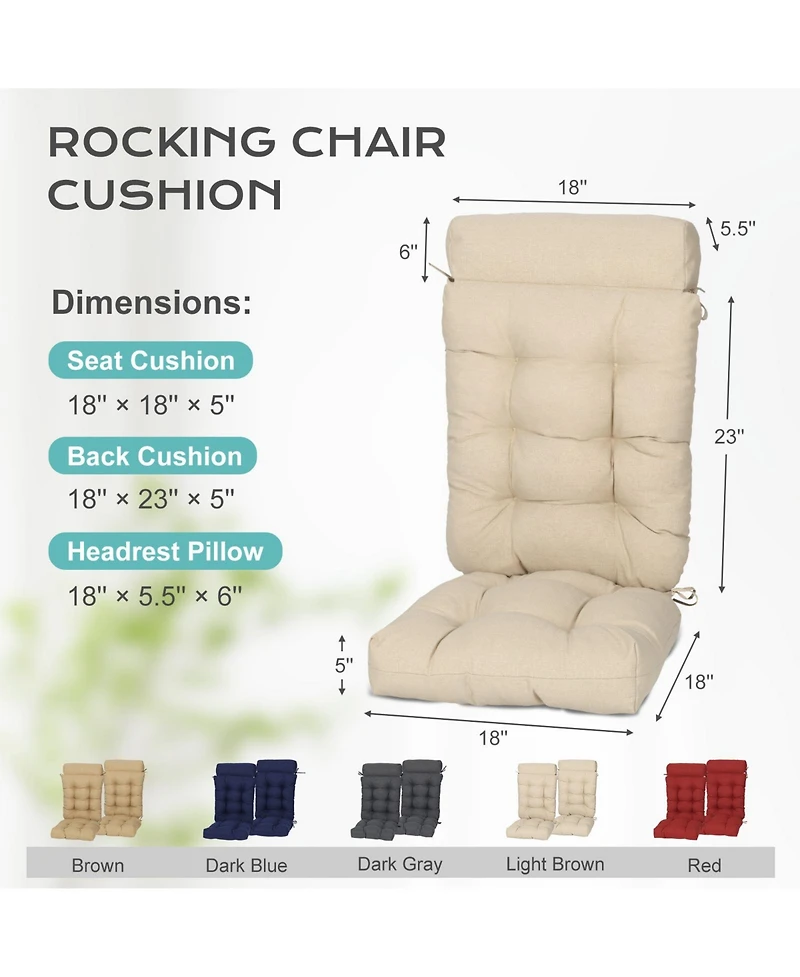 Aoodor Tufted Rocking Chair Cushion, High Back Chair Cushion with Waterproof and Fade-Resistant, Set of 2