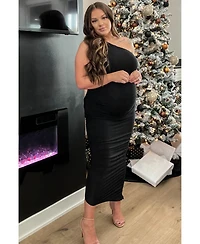 PinkBlush Black Ruched One Shoulder Maternity Dress