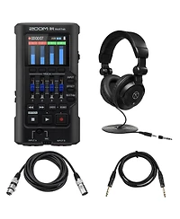 Zoom R4 MultiTrak 32-Bit Float Handheld Recorder Bundle with Studio Monitor Headphonex & Cables