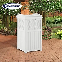 Suncast Wicker Resin Outdoor Hideaway Trash Can Bin with Latching Lid (2 Pack)