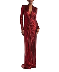Tadashi Shoji Women's Ferrum Metallic Twist Drape Gown