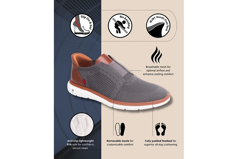 Marc Joseph New York South Street Mens Hands-Free Slip On Technology Lightweight Mesh Oxfords