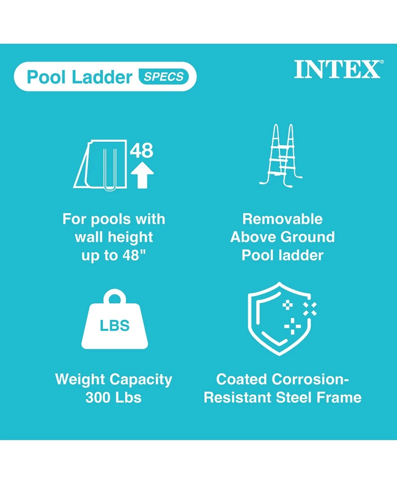Intex Steel Frame Above Ground Swimming Pool Ladder for 48 Inch High Wall Pools
