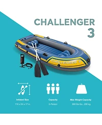 Intex 68370EP Challenger 3 Inflatable Raft Boat Set With Pump And Oars, Blue