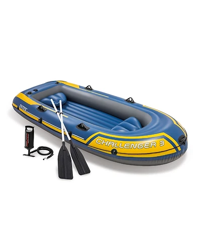 Intex 68370EP Challenger 3 Inflatable Raft Boat Set With Pump And Oars, Blue