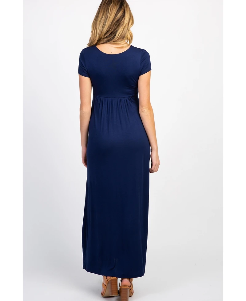 Pinkblush Maternity Petite Navy Draped Maternity/Nursing Maxi Dress