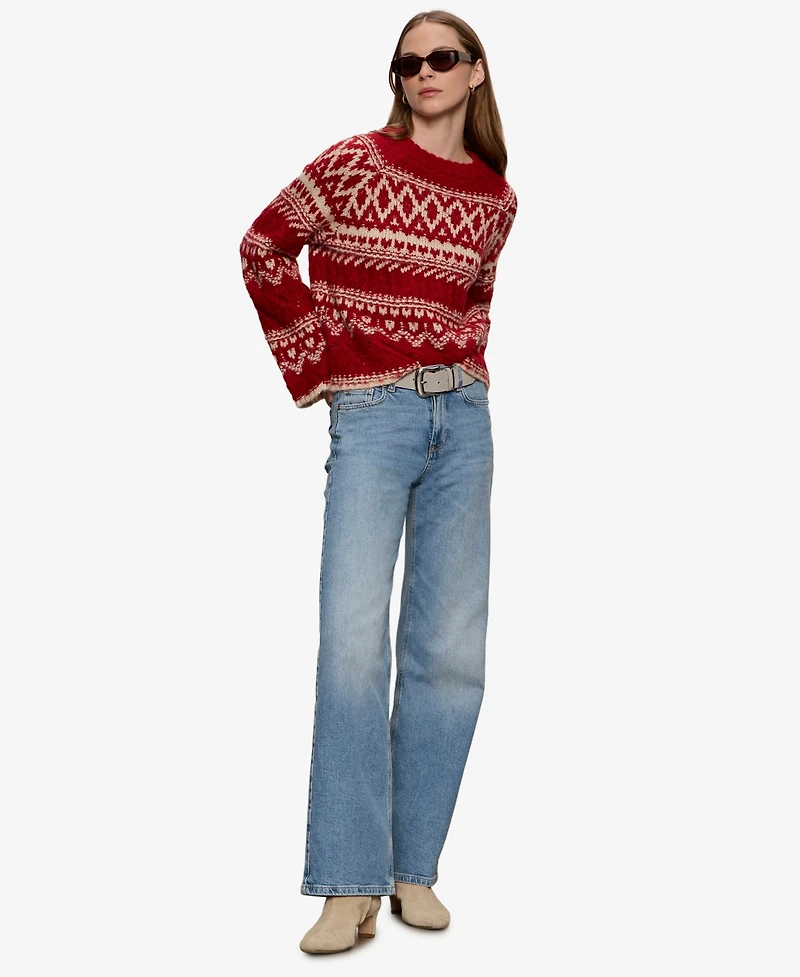 Sanctuary Women's Fair-Isle Crewneck Dropped-Shoulder Sweater