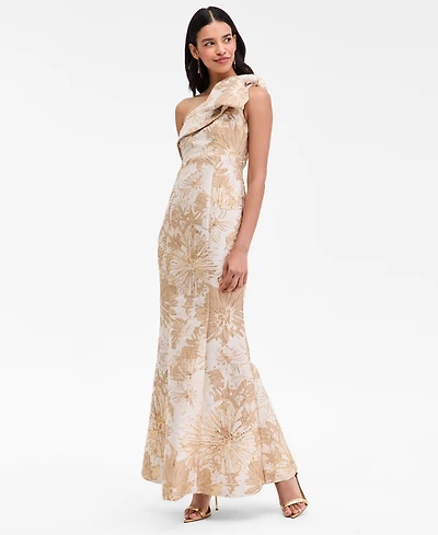 Donna Karan New York Women's Jacquard Bow-Trim One-Shoulder Gown