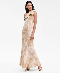 Donna Karan New York Women's Jacquard Bow-Trim One-Shoulder Gown