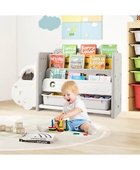 Costway 3-Tier Kids Toy Storage and Bookshelf with 2 Storage Boxes Decorative Car Head