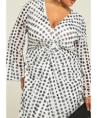 Fashion-szn Curve Women's Long Sleeve V-Neck Polka Dot Midi Dress