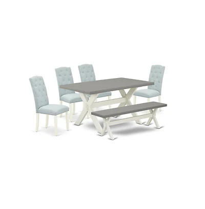East West Furniture 6-Pc Kitchen Dining Room Set- 4 Dining Room Chairs with Baby Blue Linen Fabric Seat and Button Tufted Chair Back