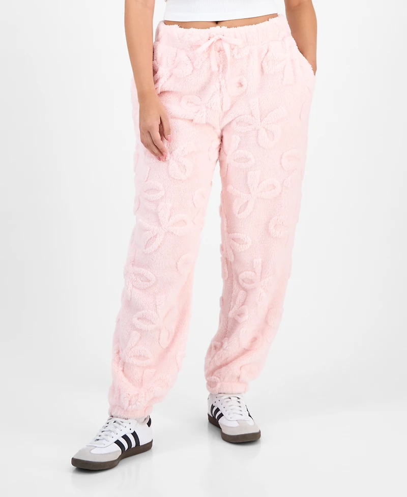 Rebellious One Juniors' Embossed Sherpa Jogger Pants