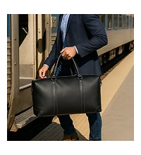 Aaron Leather Goods Full-Grain Black Leather Duffel Bag with Contrast Stitching, Adjustable Shoulder Strap, Metal Feet, and Spacious Interior –