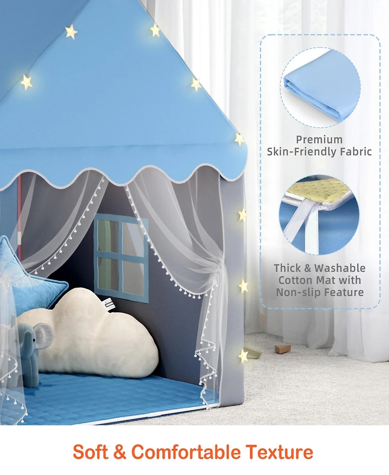 Kids Playhouse Tent with Star Lights & Mat for Girls Boys, Indoor/Outdoor Gift