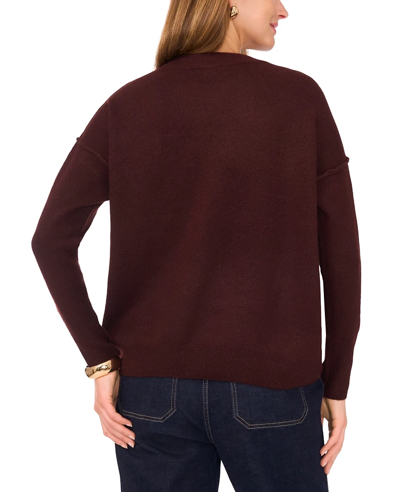 Vince Camuto Women's Cozy Crewneck Star-Print Dropped-Shoulder Sweater